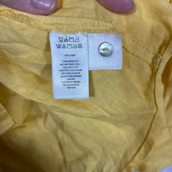 Sigrid Olsen Medium Button Up Shirt Yellow Linen Long Sleeve Roll Tab Boho - Picture 11 of 13